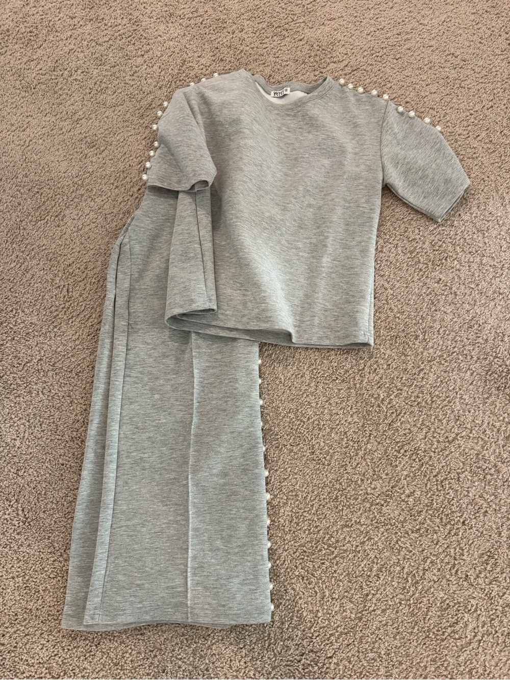 Grey Pearl-Trim Pajama Set